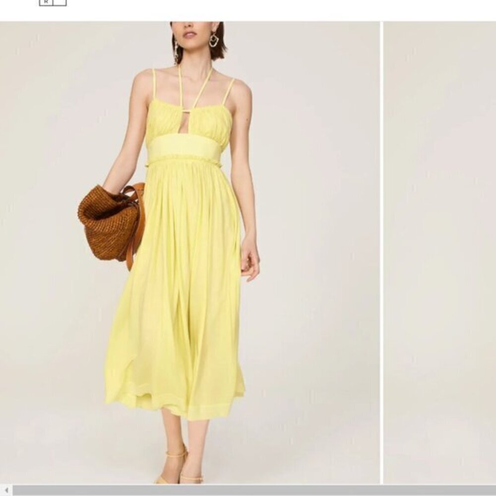 Ulla Johnson Freya Yellow Halter Yellow Spring Midi Dress Womens Size M/8